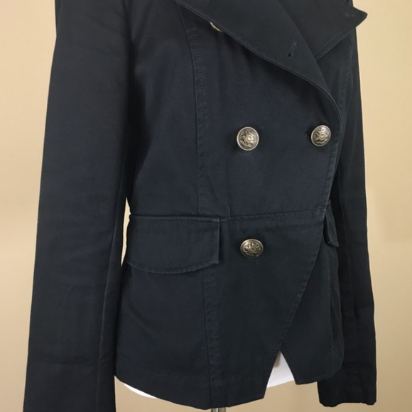 🖤 H&M Military Fitted Black Jean Jacket S/2 - Picture 3 of 7